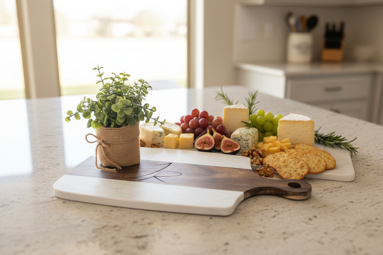 Laser Engraved Marble & Wood Charcuterie Board | Custom Gift